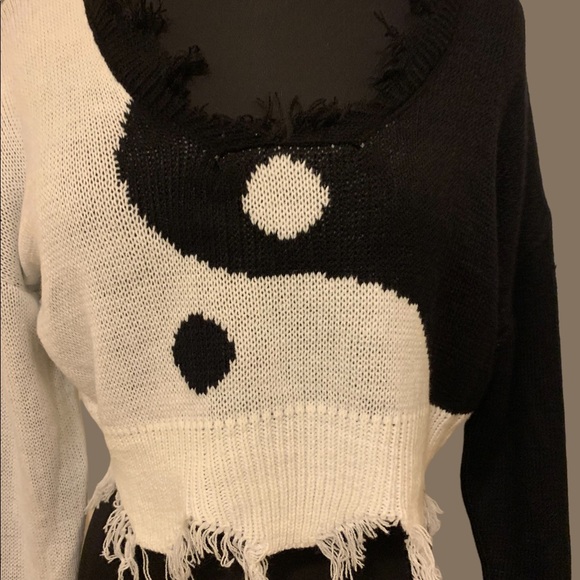 Just Polly Ripped and Distressed Crop Sweater - Picture 2 of 13